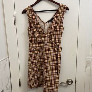 Brown Plaid Sleeveless Dress